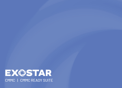 The Exostar logo with CMMC Ready Suite in text on a blue gradient background