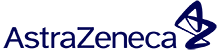 AstraZeneca logo small with blue lettering and logo on white background.