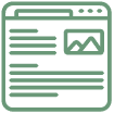 Green icon outline of a screen with writing on it representing a blog.