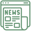 Green outlined icon of what looks like a news website with articles.